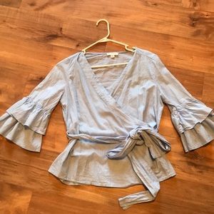 Tie-waist Top with Ruffled Sleeve